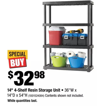 14" 4-shelf resin storage unit