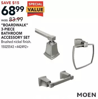 RONA Moen "boardwalk" 3-piece bathroom accessory set offer