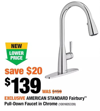 Home Depot American standard fairbury pull-down faucet in chrome offer