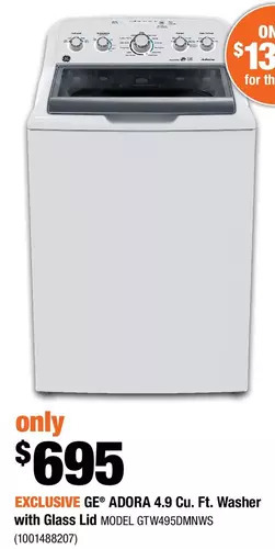 Home Depot Ge adora 4.9 cu. ft. washer with glass lid offer