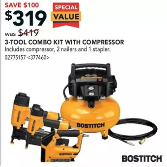 RONA Bostitch 3-tool combo kit with compressor offer