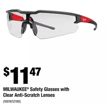 Home Depot Milwaukee safety glasses with clear anti-scratch lenses offer