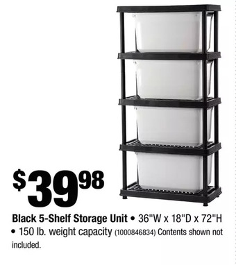 Home Depot Black 5-shelf storage unit offer