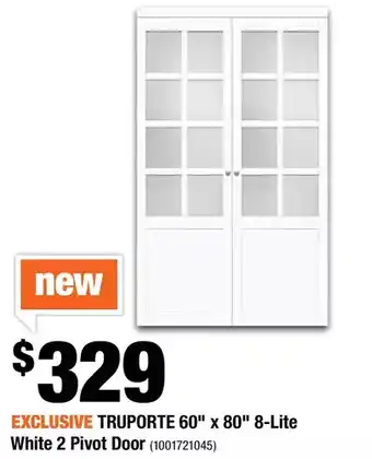 Home Depot Truporte 60" x 80" 8-lite white 2 pivot door offer