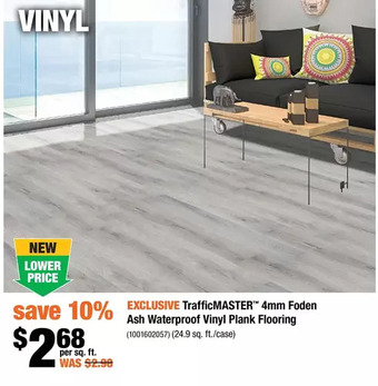 Home Depot Trafficmaster 4mm foden ash waterproof vinyl plank flooring offer