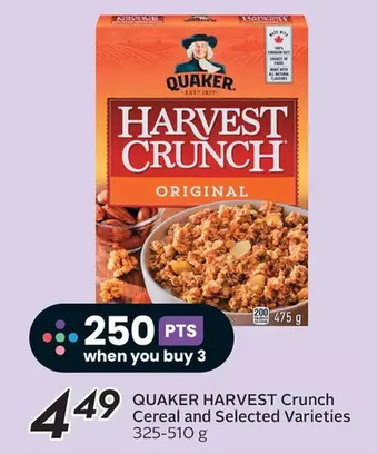 Sobeys Quaker harvest crunch cereal offer