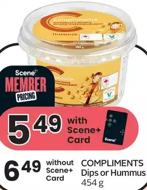 Sobeys Compliments dips or hummus offer