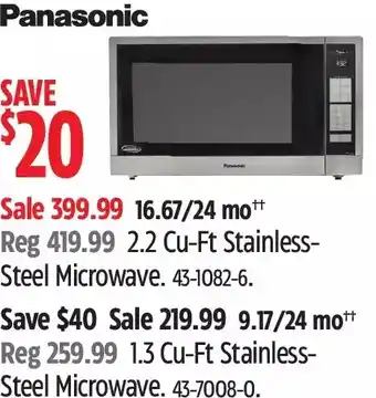 Canadian Tire Panasonic 2.2 cu-ft stainless-steel microwave | 1.3 cu-ft stainless-steel microwave offer