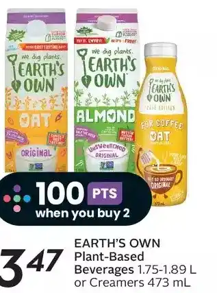 Sobeys Earth's own plant-based beverages or creamers offer