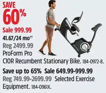 Canadian Tire Proform pro c10r recumbent stationary bike | exercise equipment offer