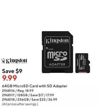 Staples Kingston 64gb microsd card with sd adapter offer