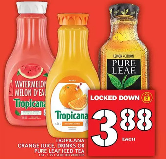 Food Basics Tropicana orange juice, drinks or pure leaf iced tea offer