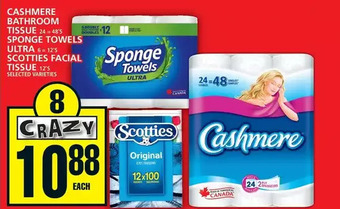 Food Basics Cashmere bathroom tissue, sponge towels ultra, scotties facial tissue offer