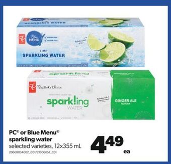 Real Canadian Superstore Pc® or blue menu® sparkling water, 12x355 ml offer