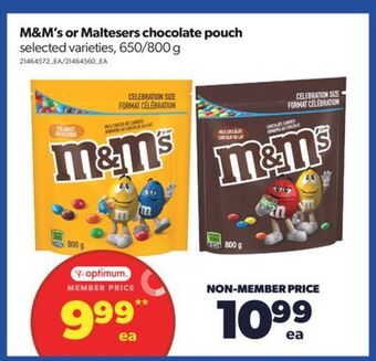 Real Canadian Superstore M&m's or maltesers chocolate pouch, 650/800 g offer