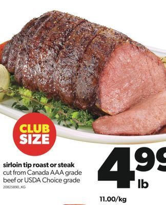Real Canadian Superstore Sirloin tip roast or steak offer