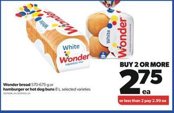 Real Canadian Superstore Wonder bread, 570-675 g or hamburger or hot dog buns, 8's offer