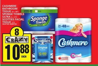 Food Basics Cashmere bathroom tissue or sponge towels ultra or scotties facial tissue offer
