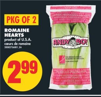 No Frills Romaine hearts, pkg of 2 offer