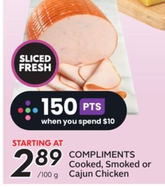 Sobeys Compliments cooked, smoked or cajun chicken offer