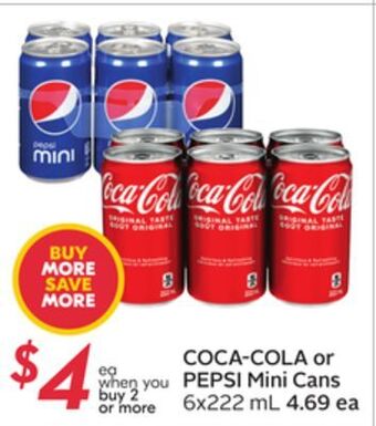 Sobeys Coca-cola or pepsi mini cans offer