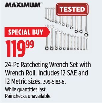 Canadian Tire Maximum 24-pc ratcheting wrench set with wrench roll offer