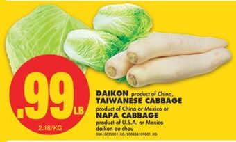 No Frills Daikon, taiwanese cabbage or napa cabbage offer