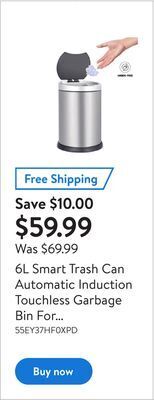 Walmart 6l smart trash can automatic induction touchless garbage bin for home office offer