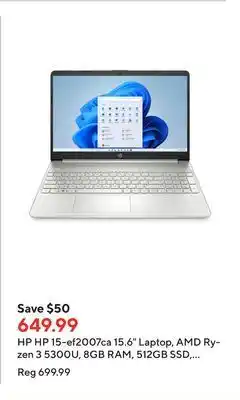 Staples Hp 15-ef2007ca 15.6" laptop, amd ryzen 3 5300u, 8gb ram, 512gb ssd, windows 11 home offer