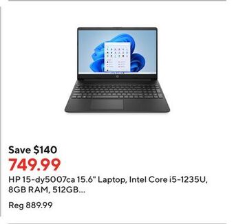 Staples Hp 15-dy5007ca 15.6" laptop, intel core i5-1235u, 8gb ram, 512gb ssd, windows 11 home offer