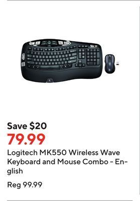 Staples Logitech mk550 wireless wave keyboard and mouse combo - english offer