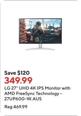 Staples Lg 27" uhd 4k ips monitor with amd freesync technology - 27up600-w.aus offer