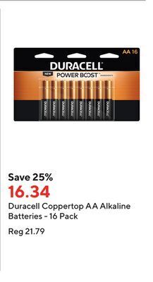 Staples Duracell coppertop aa alkaline batteries - 16 pack offer