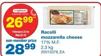 Wholesale Club Racolli mozzarella cheese, 2.3 kg offer