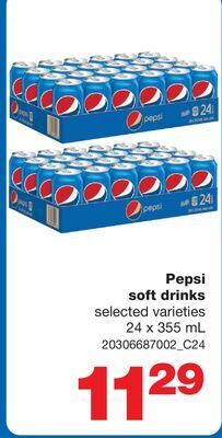 Wholesale Club Pepsi soft drinks, 24 x 355 ml offer