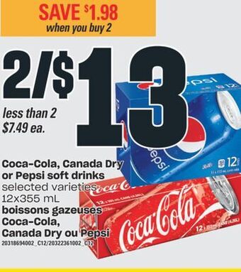 Valu-mart Boissons gazeuses coca-cola, canada dry ou pepsi, 12x355 ml offer