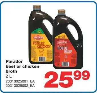 Wholesale Club Parador beef or chicken broth, 2 l offer