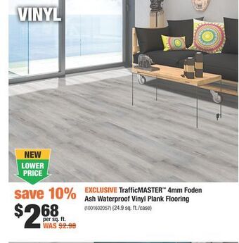 Home Depot Trafficmaster™ 4mm foden ash waterproof vinyl plank flooring offer
