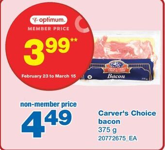 Wholesale Club Carver's choice bacon, 375 g offer