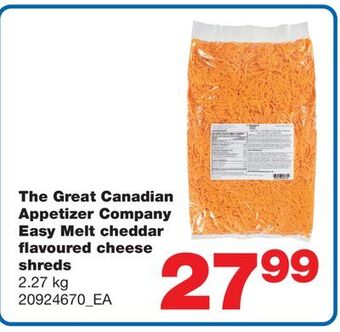 Wholesale Club The great canadian appetizer company easy melt cheddar flavoured cheese shreds, 2.27 kg offer