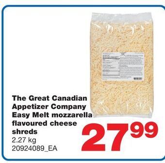 Wholesale Club The great canadian appetizer company easy melt mozzarella flavoured cheese shreds, 2.27 kg offer