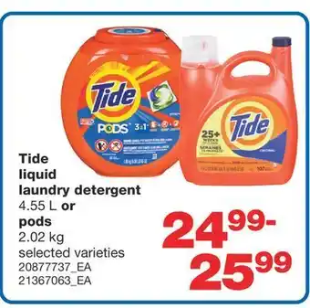 Wholesale Club Tide liquid laundry detergent, 4.55 l or pods, 2.02 kg offer