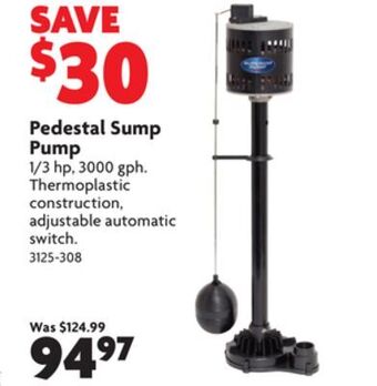 Home Hardware Pedestal sump pump offer