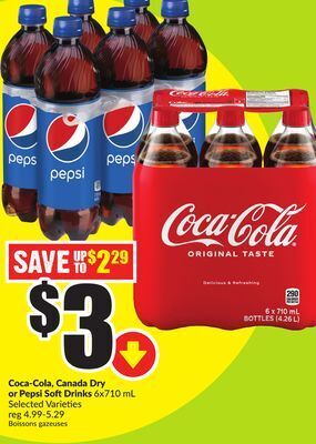 FreshCo Coca-cola, canada dry or pepsi soft drinks 6x710 ml offer