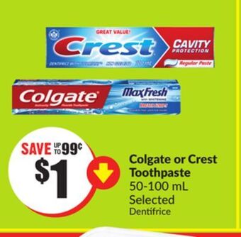 FreshCo Colgate or crest toothpaste 50-100 ml selected offer