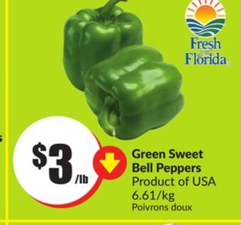 FreshCo Green sweet bell peppers product of usa 6.61/kg offer