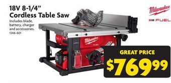Home Hardware 18v 8-1/4" cordless table saw offer