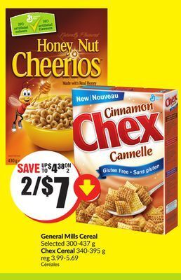 FreshCo General mills cereal selected 300-437 g chex cereal 340-395 g offer