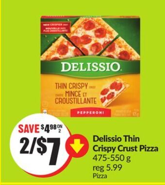 FreshCo Delissio thin crispy crust pizza 475-550 g offer