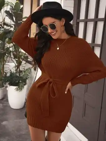 SheIn Raglan sleeve belted sweater dress offer